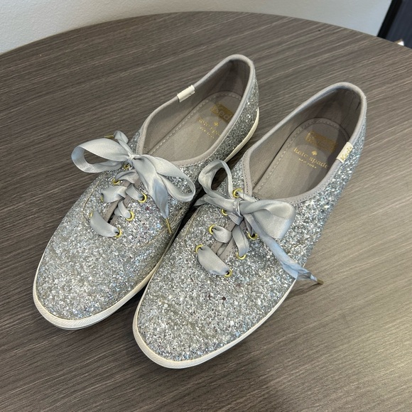Kate Spade Keds Silver Glitter Champion Sneakers with Ribbon Laces Women’s 9 - Picture 4 of 8